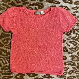 Liz Claiborne Linen blend knit sweater top Women’s Boxy V neck coral Beach L